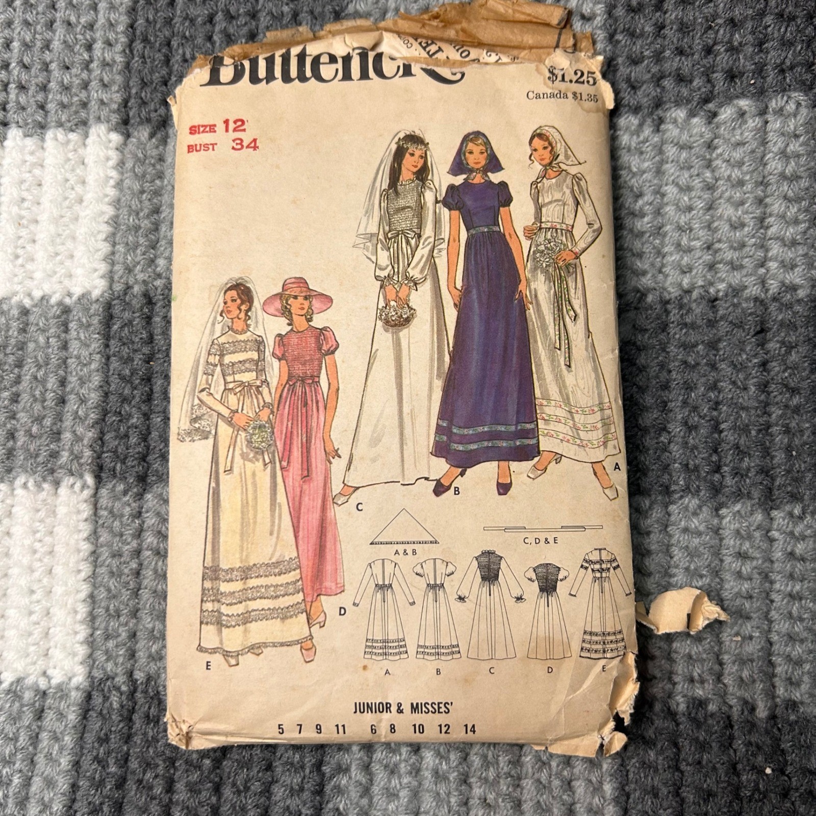 Butterick Sewing Pattern 6284 Size 12 CUT Vintage Prairie Victorian Bridal Boho