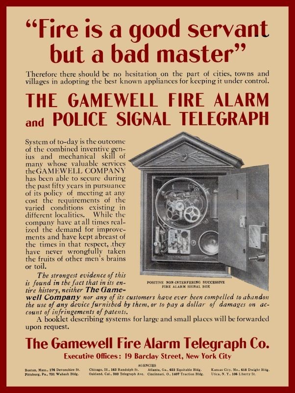 1909 Gamewell Fire Alarm & Police Signal Telegraph NEW METAL SIGN: 12x16