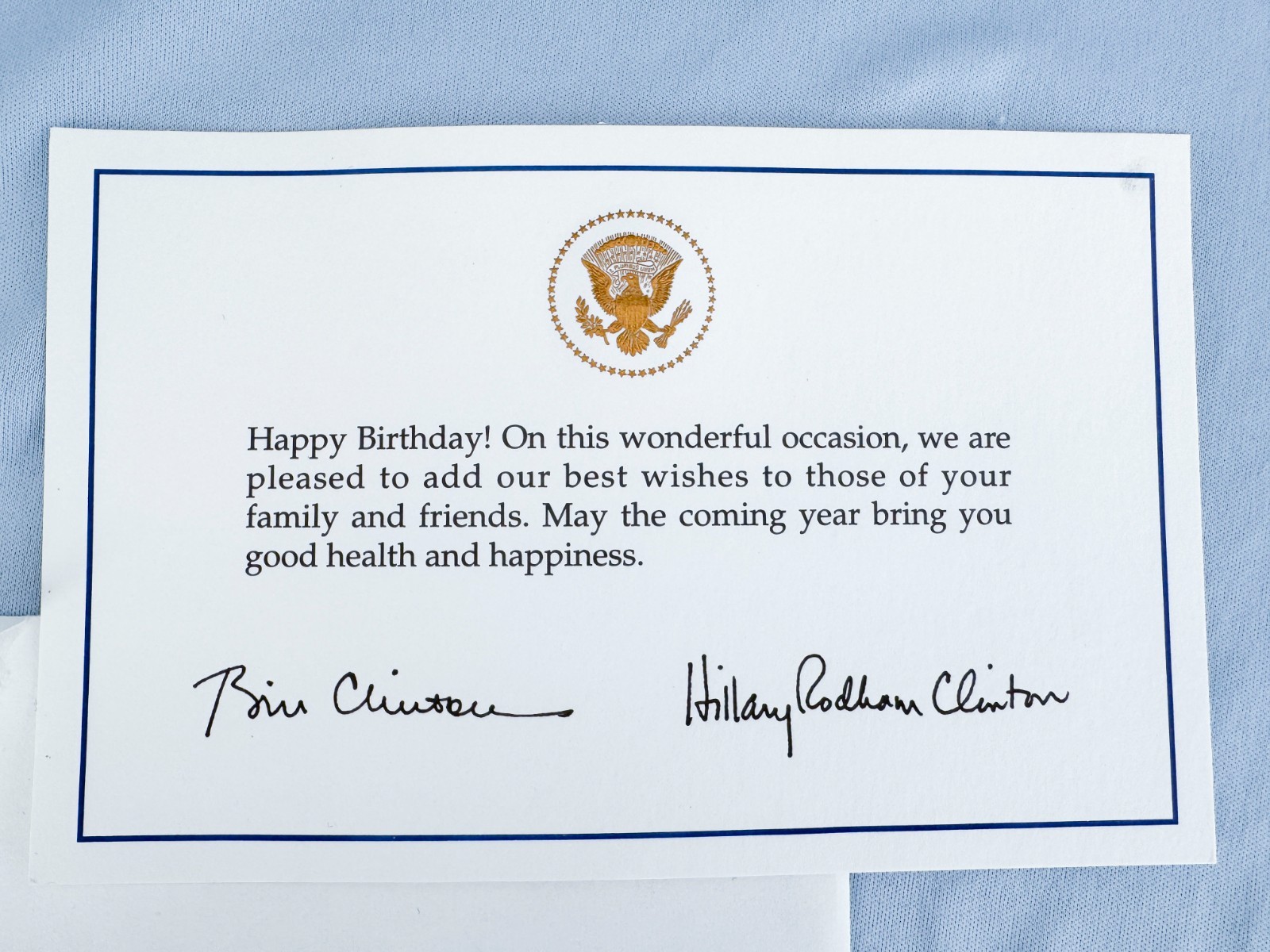 Original President Bill Clinton Hillary Clinton Happy Birthday Rare Card Note