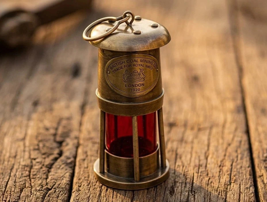 Vintage Brass Miners Lamp Red Glass 1920 British Coal Mining Co Replica Oil Lant