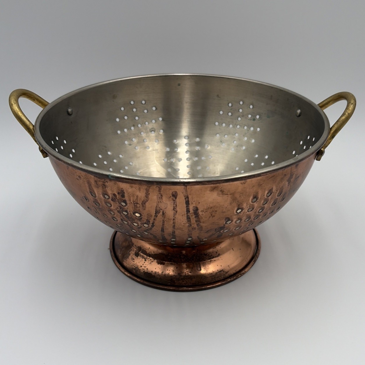 Vintage REVERE WARE Copper 9 inch Colander Strainer w Brass Handles Taiwan