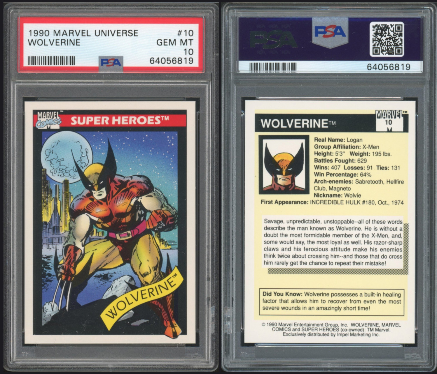 1990 Marvel Impel • Wolverine #10 • PSA 10 - PERFECT CENTERING
