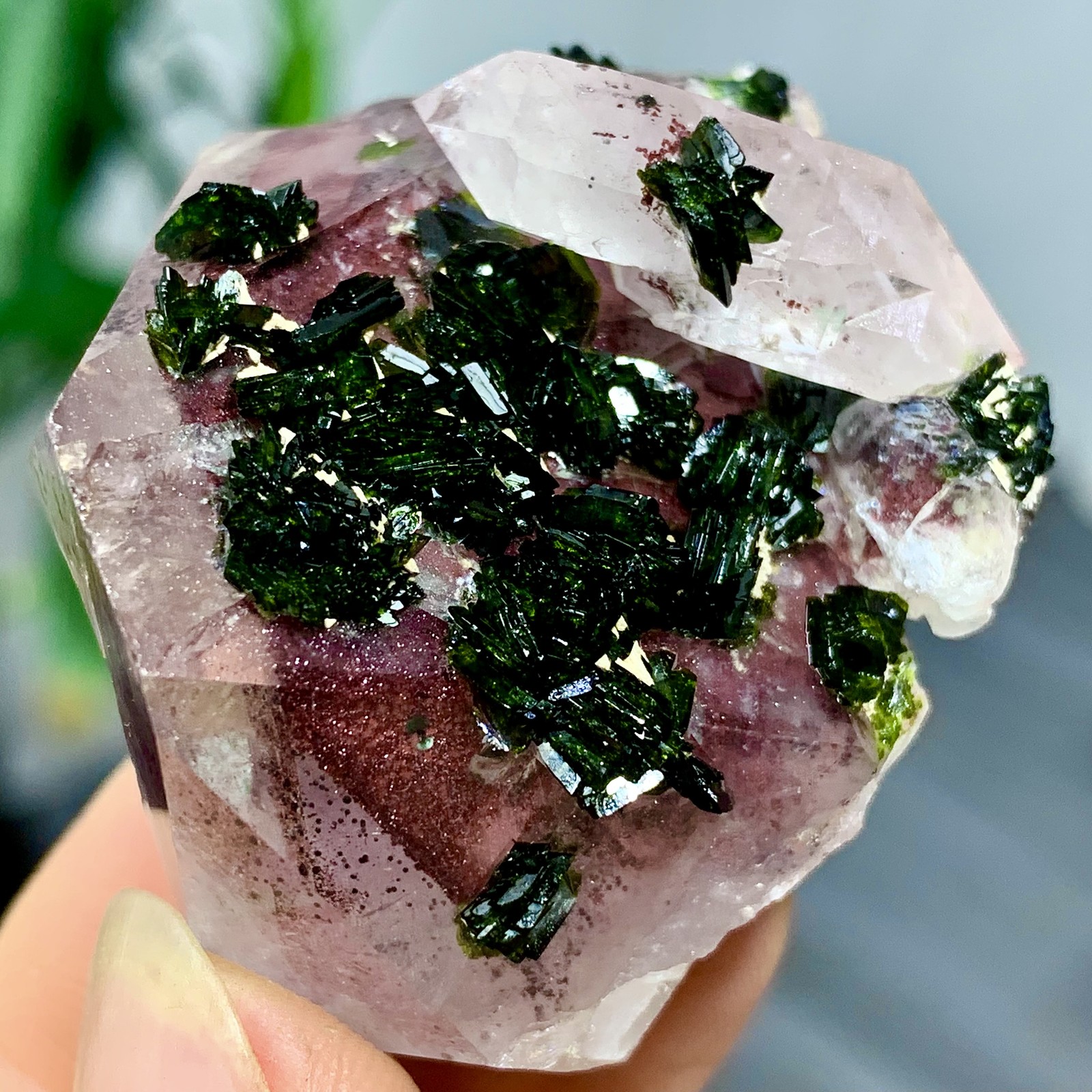 43G Natural beautiful epidote quartz with Crystal garden quartz Specimen