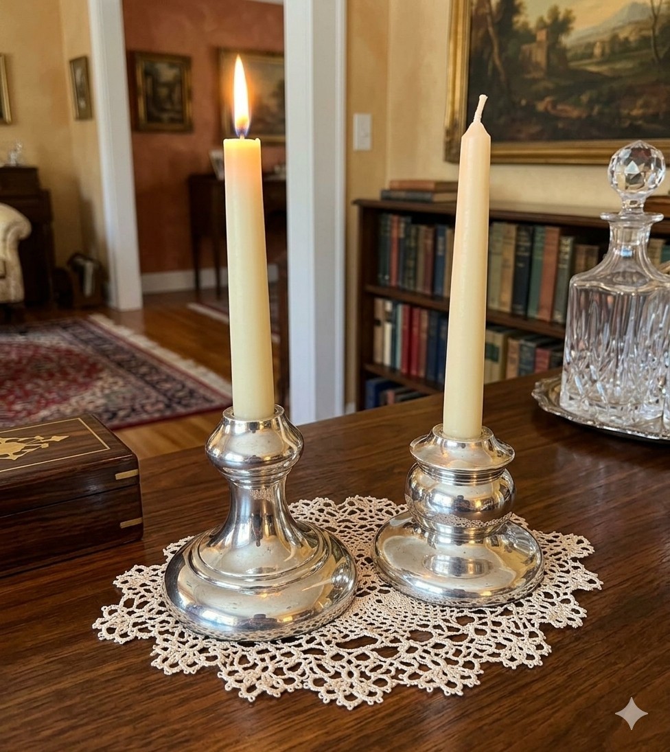 Vintage Polished Aluminum Candlestick Holders Weighted Base Pair 4.5