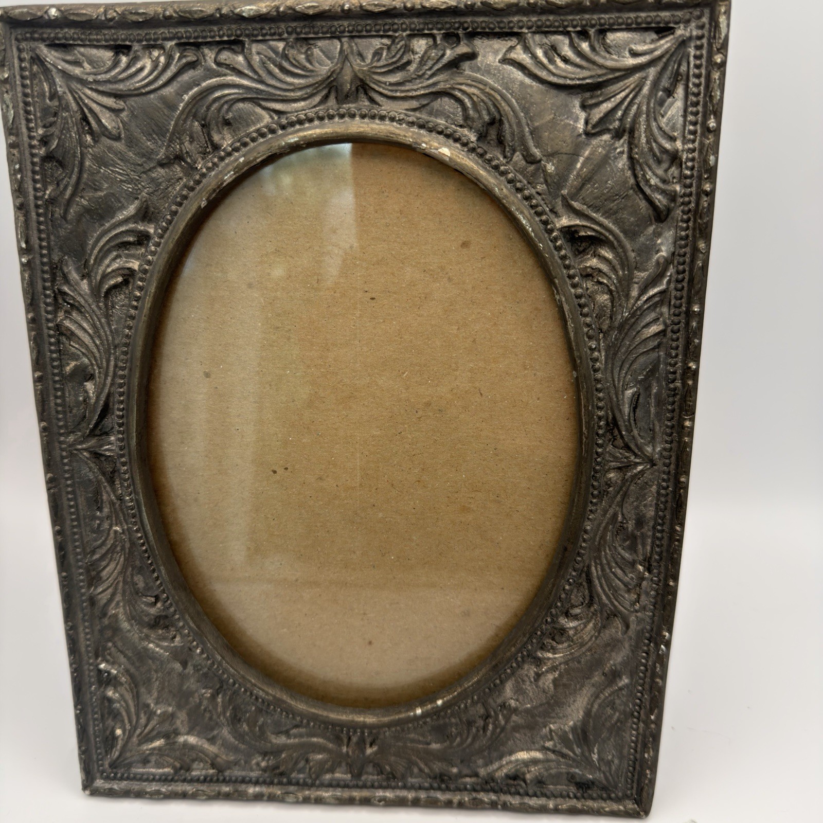 Antique Tungsten Steel Ornate Silver Picture Frame Extremely Heavy 9.5x7.5 3 Ibs