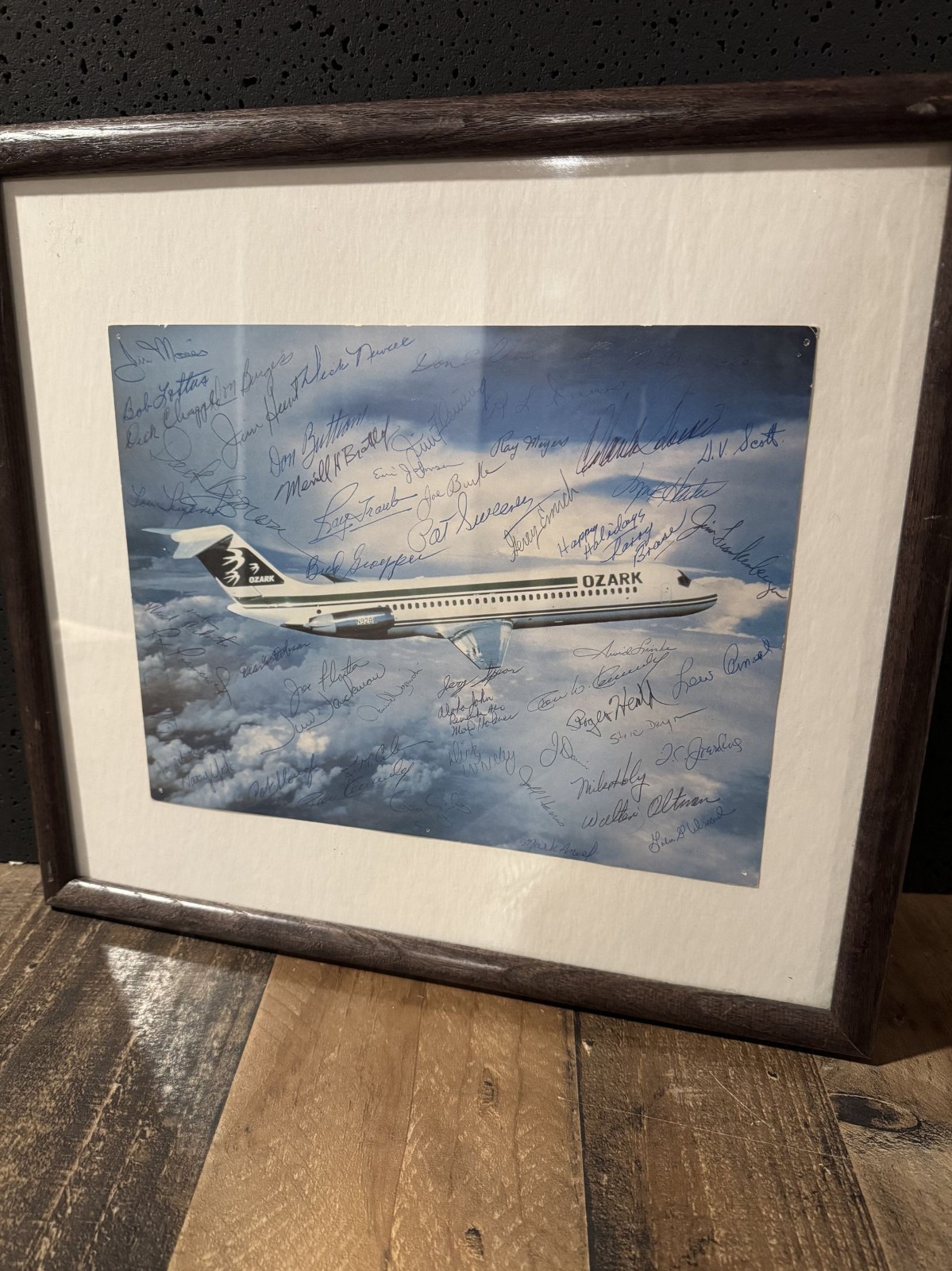Vintage Ozark Airlines Framed Jet Photograph Multi Signed Aviation Memorabilia