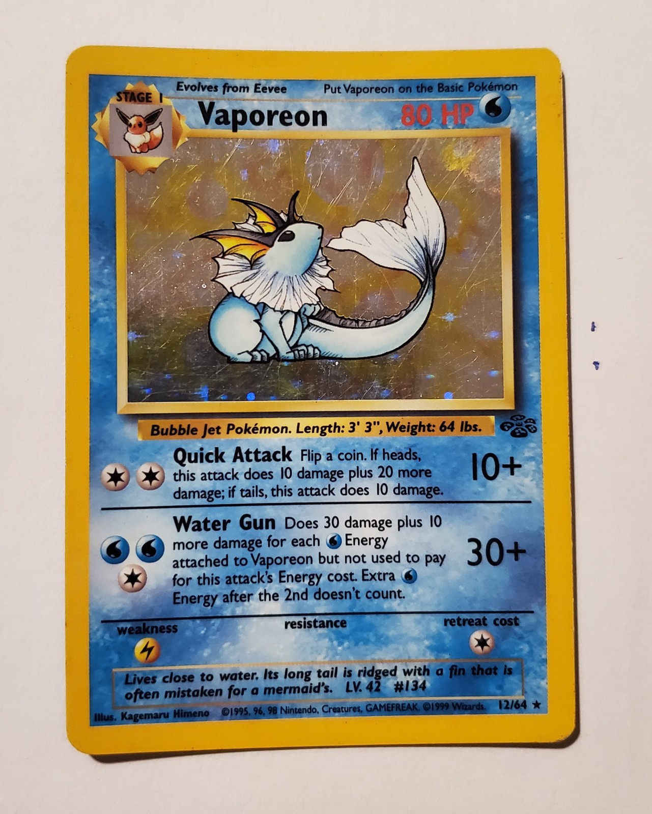 Pokemon Jungle Vaporeon Holo Rare  12/64  HP