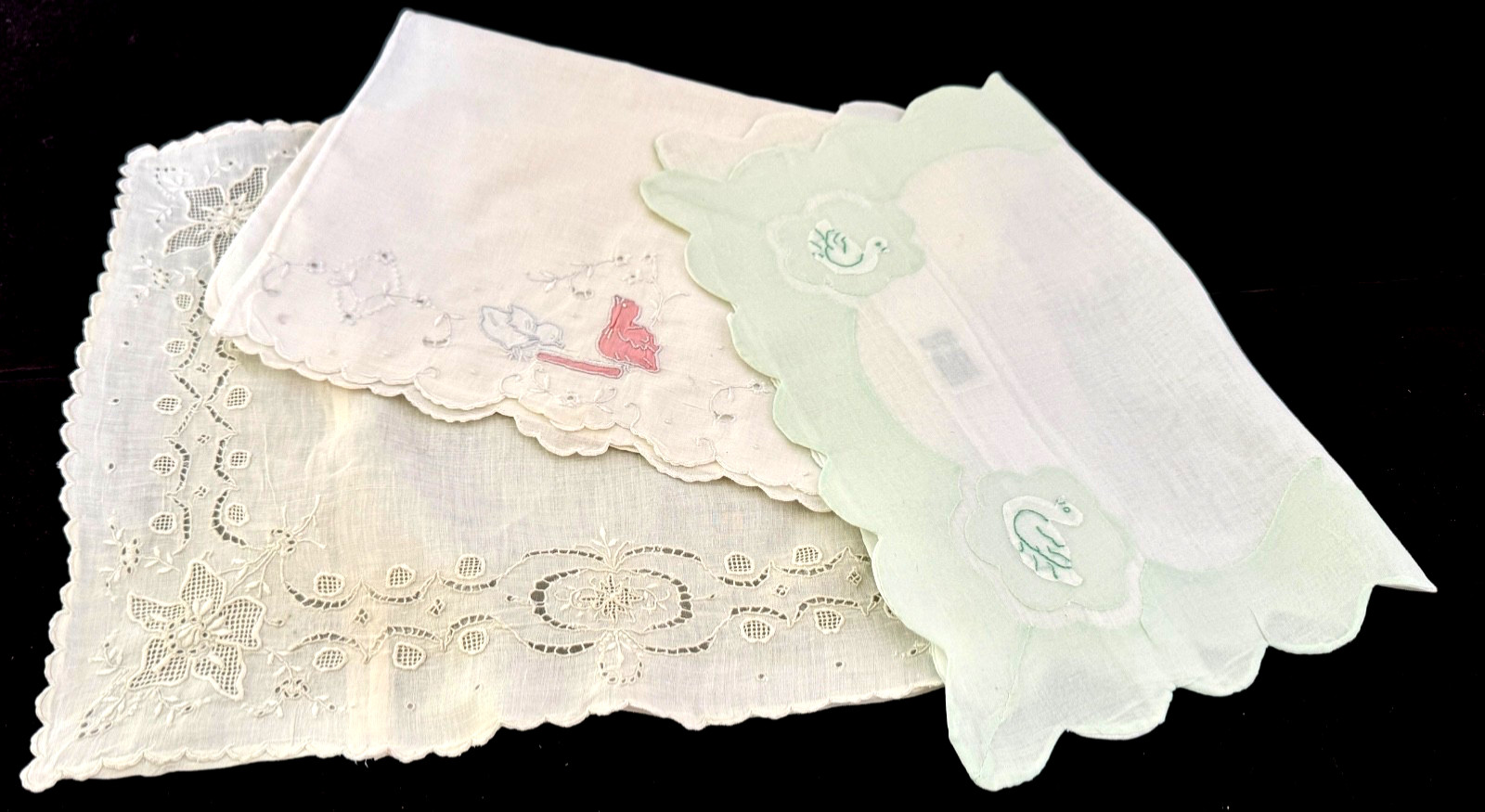 3 Vintage Antique Handmade Boudoir Pillow Cases B505