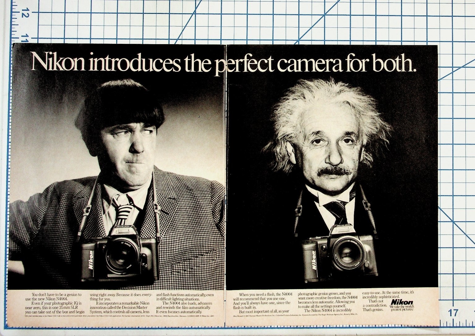 1987 Nikon N4004 Camera Ad Albert Einstein Original Vintage Print Ephemera