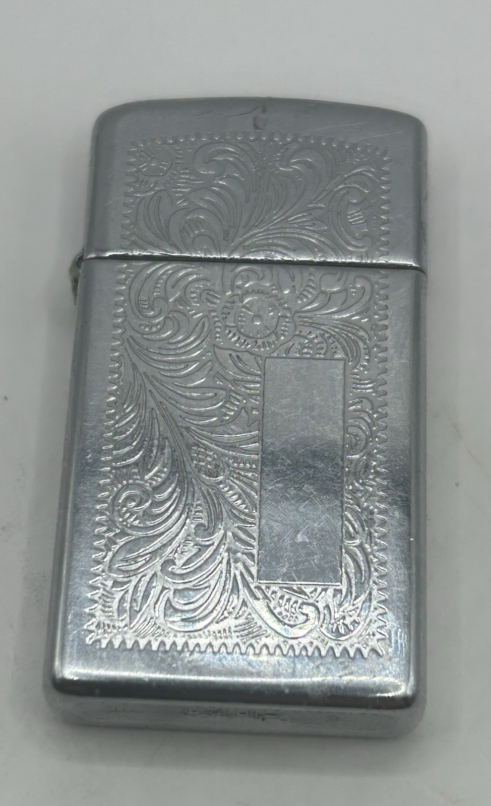 Vintage 1996 Zippo Slim Venetian Chrome Lighter Matching Insert E XII Engravable