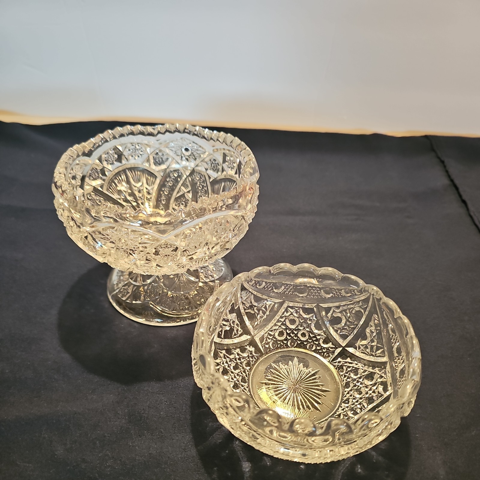 Vintage Set of 2  glass condiment dishes  4 inches. SEE PHOTOS/ Description 