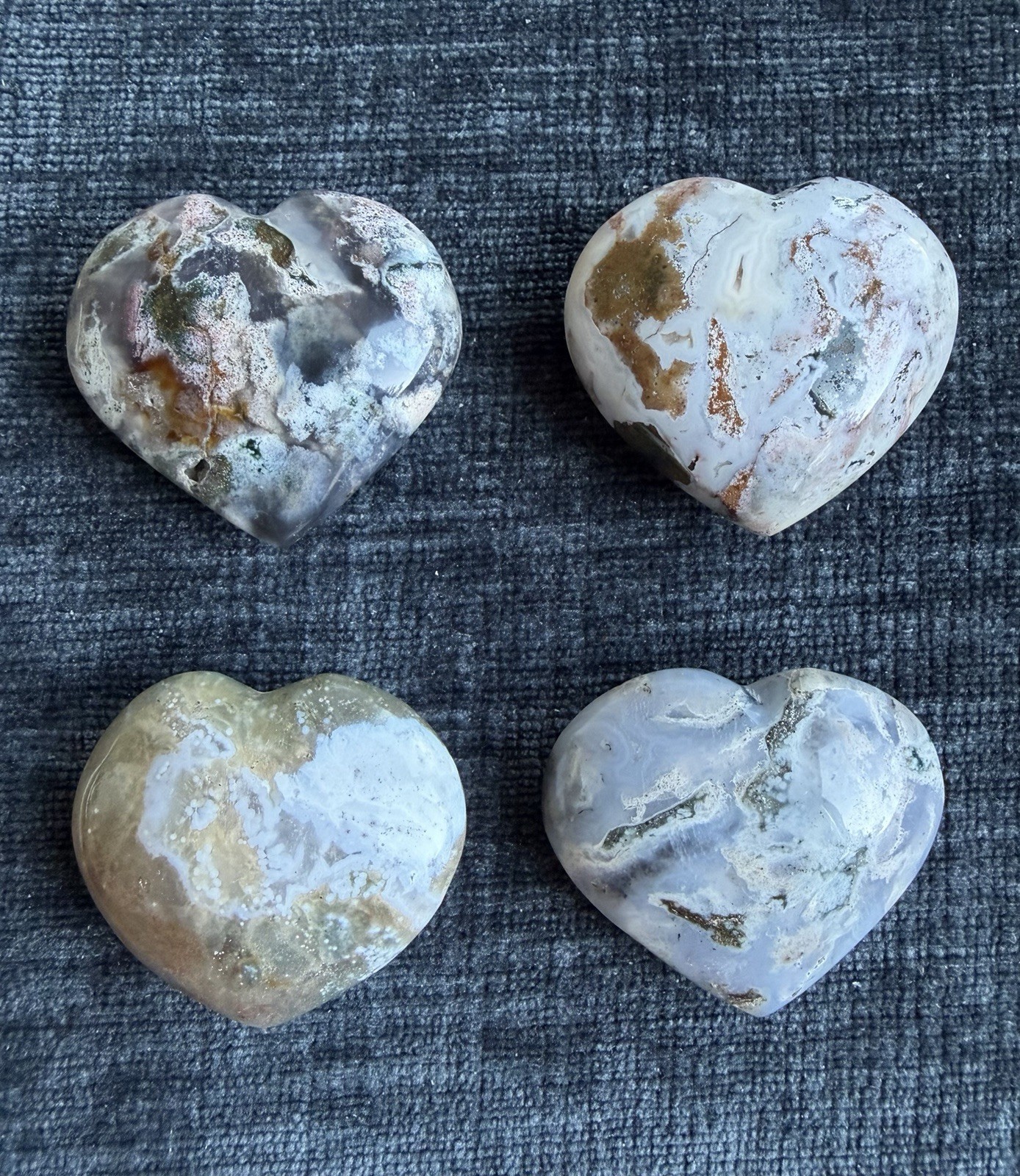 Old Stock Ocean Jasper Heart Lot 4pc Vein 1 Lavender Moss Agate Chalcedony Rare