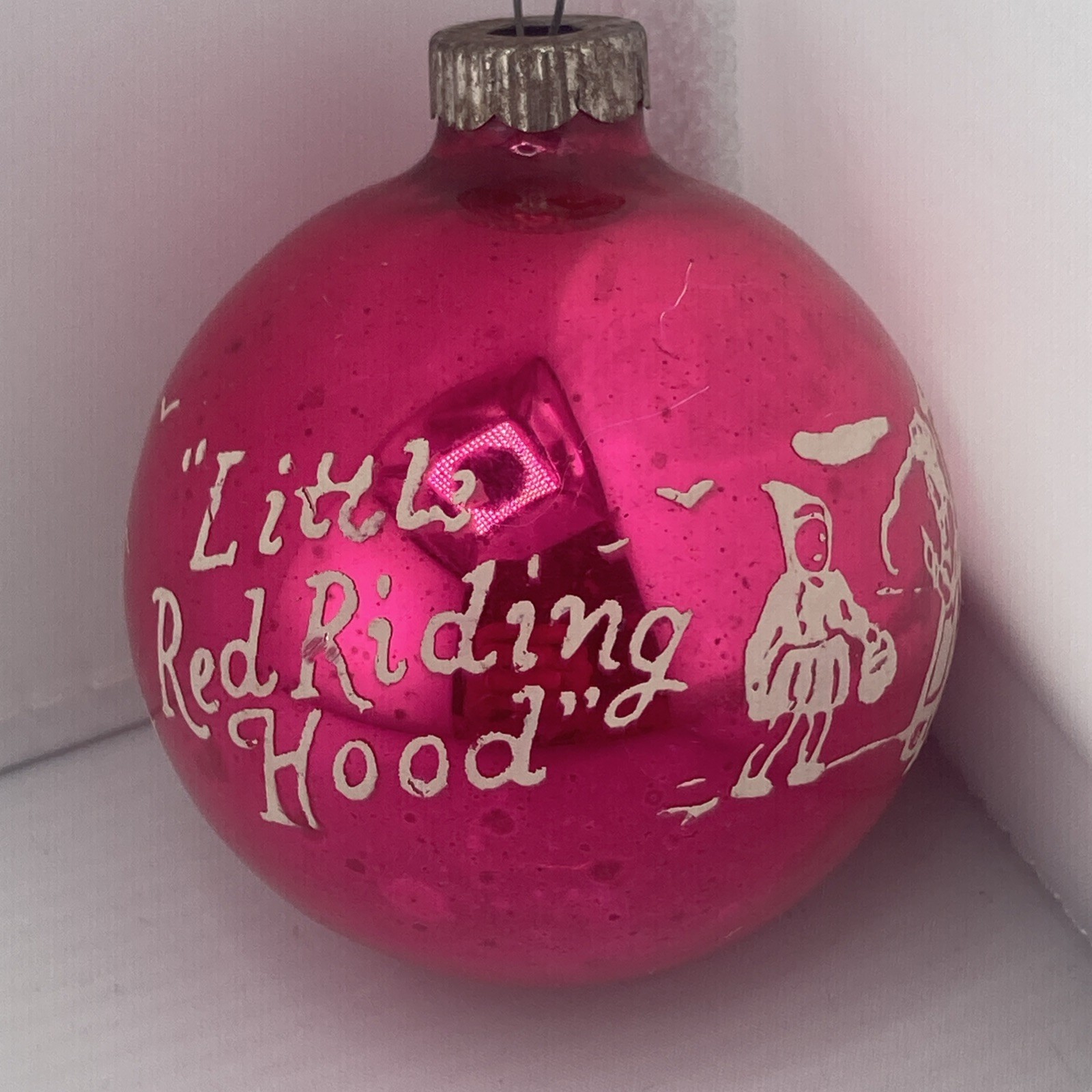Vintage Shiny Brite Little Red Riding Hood Glass Christmas Ornament -pink - 2.5”