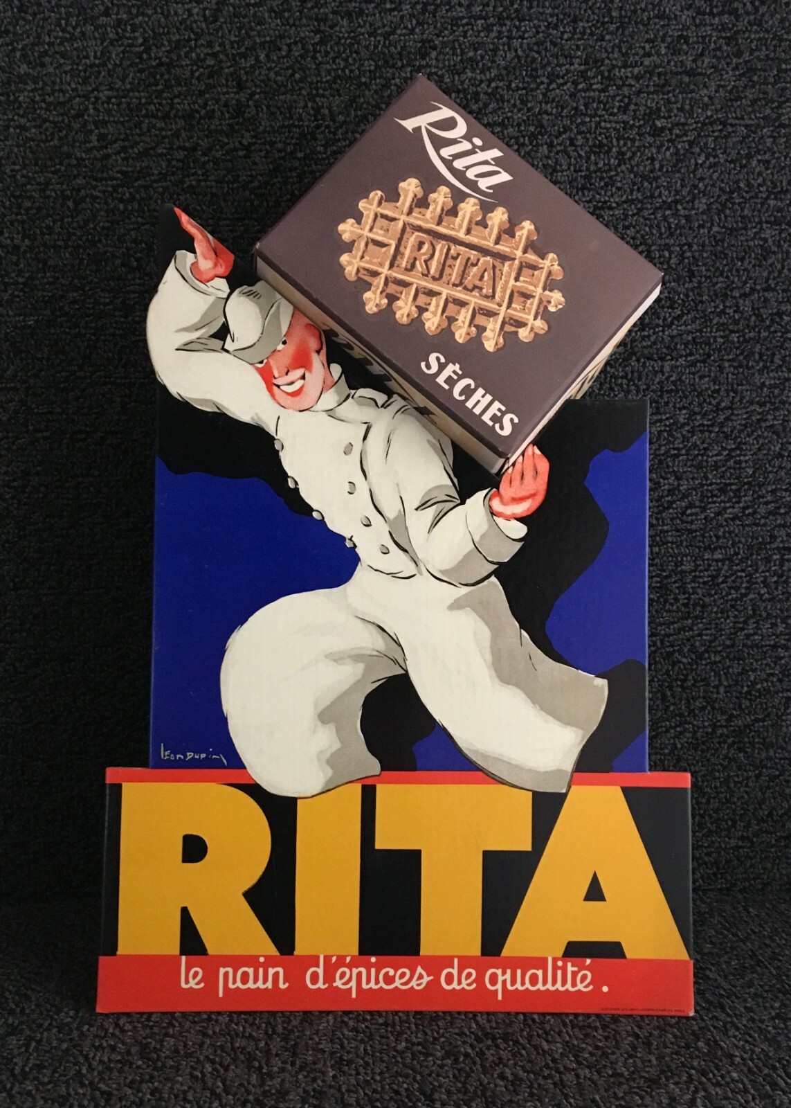 Vintage 1940s Original 3D Lithographic Cardboard Sign Rita Waffle Bakery France 