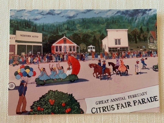 Original Postcard Historic Murals Cloverdale, California CA  Citrus Fair Parade