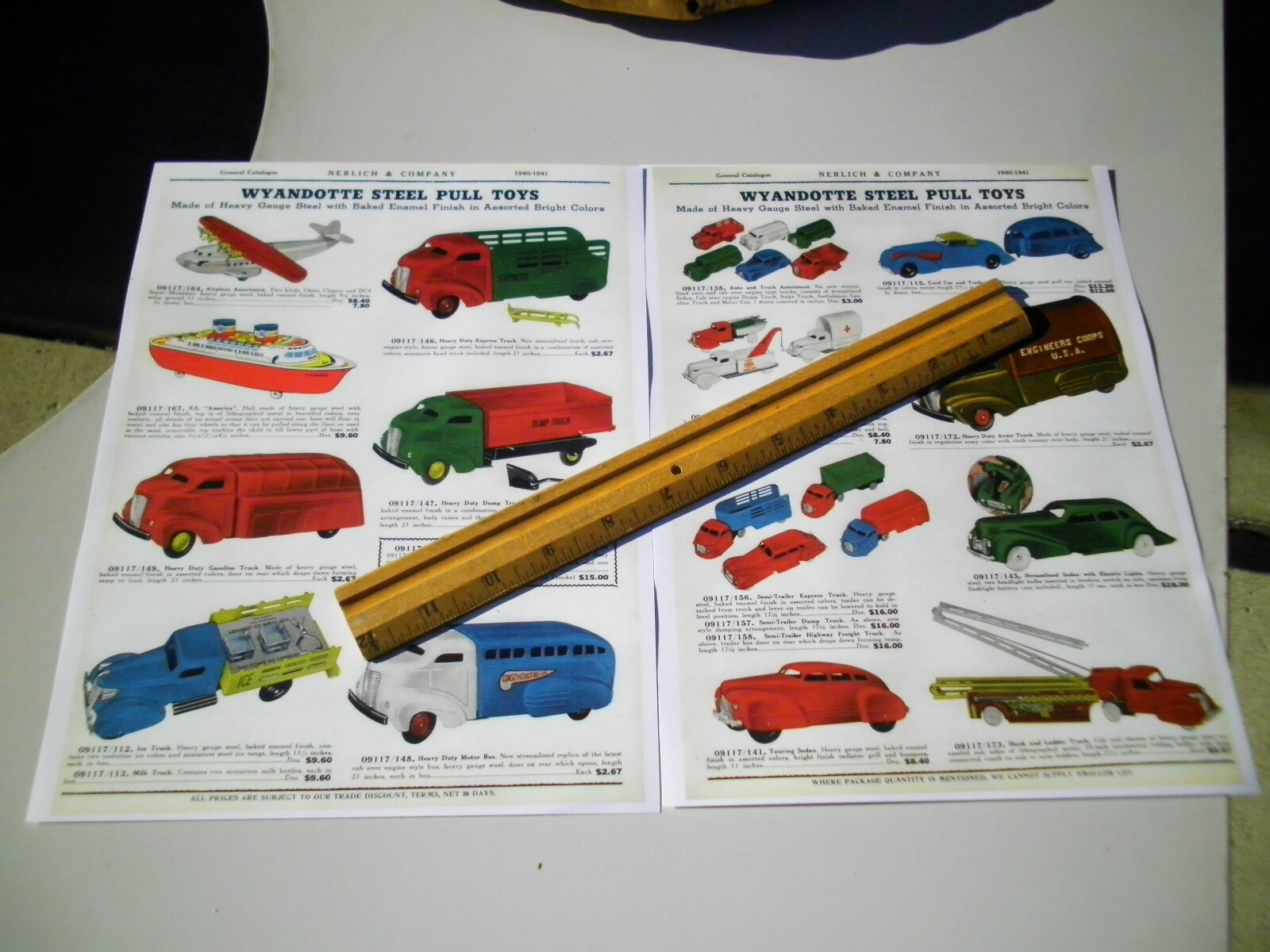 2 Vintage Copies 1940 Wyandotte Pressed Steel Toy Color Ads Trucks Cars Trailers