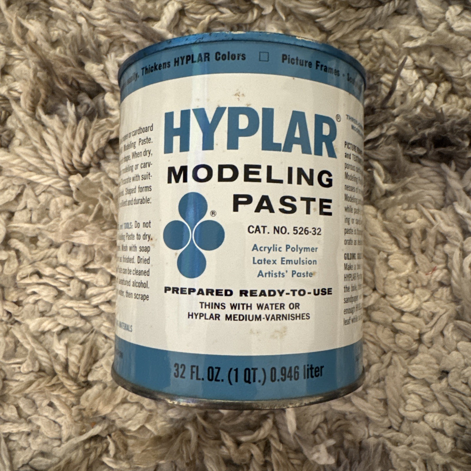Vintage Grumbacher Hyplar Modeling Paste Can No. 526-32 Art Decor 32oz As Is New