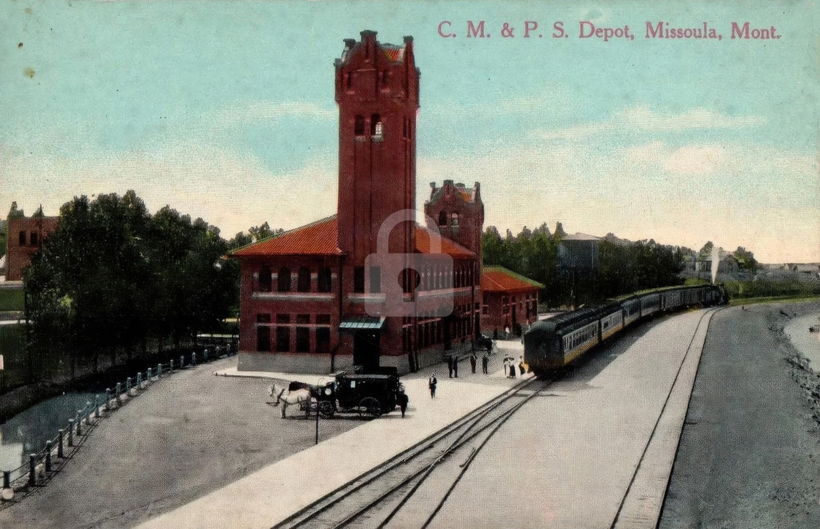 Missoula MT Montana C. M. & P. S. Train Depot  c1910s RPPC Photo Postcard COPY