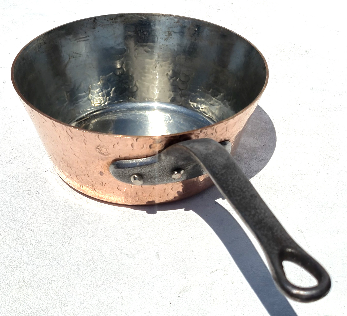 Vintage 8.3inch Copper Saute Pan Made in France Hammered Tin Lining 2mm 4lbs
