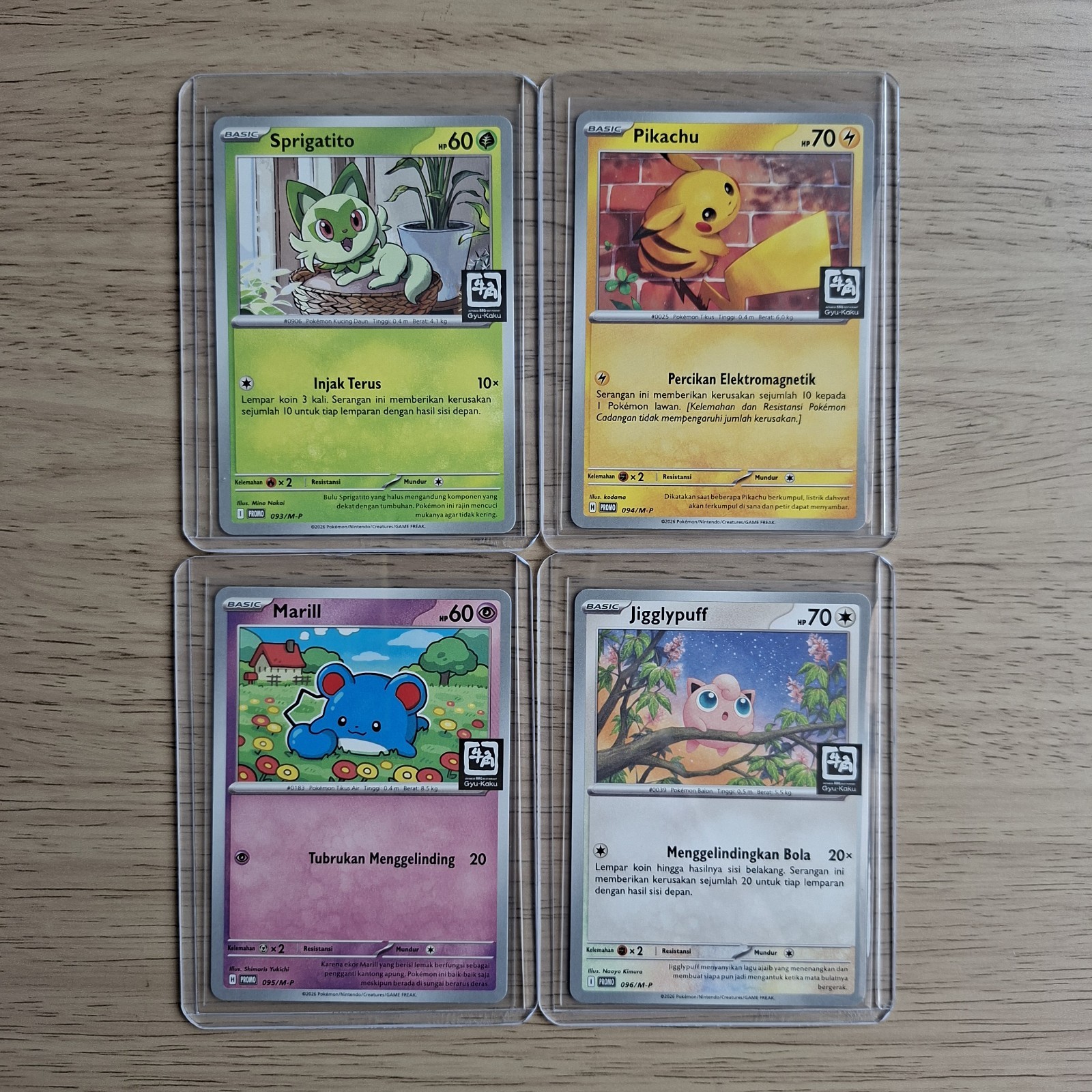 Set Of 4 Gyukaku Stamped 2nd wave Pikachu Promo Pokemon Indonesia 