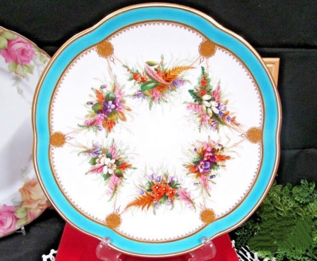 BWM 1850s  Antique porcelain cabinet plate hand painted raised gold shells