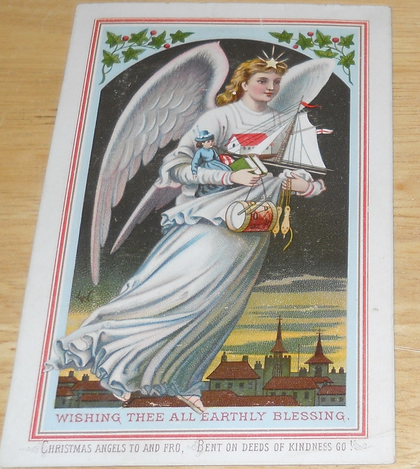 Angel with Toys Christmas Victorian Trade Card To & Fro