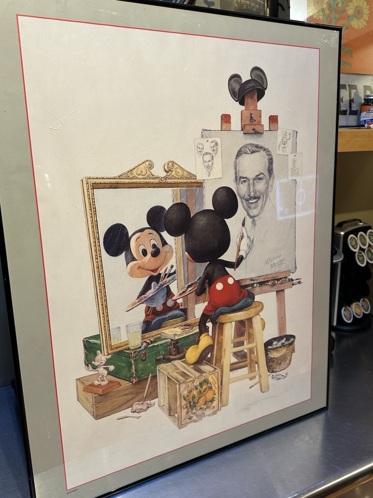 DISNEY 1989 MICKEY MOUSE PAINTING DRAWING WALT DISNEY PORTRAIT FRAMED 24