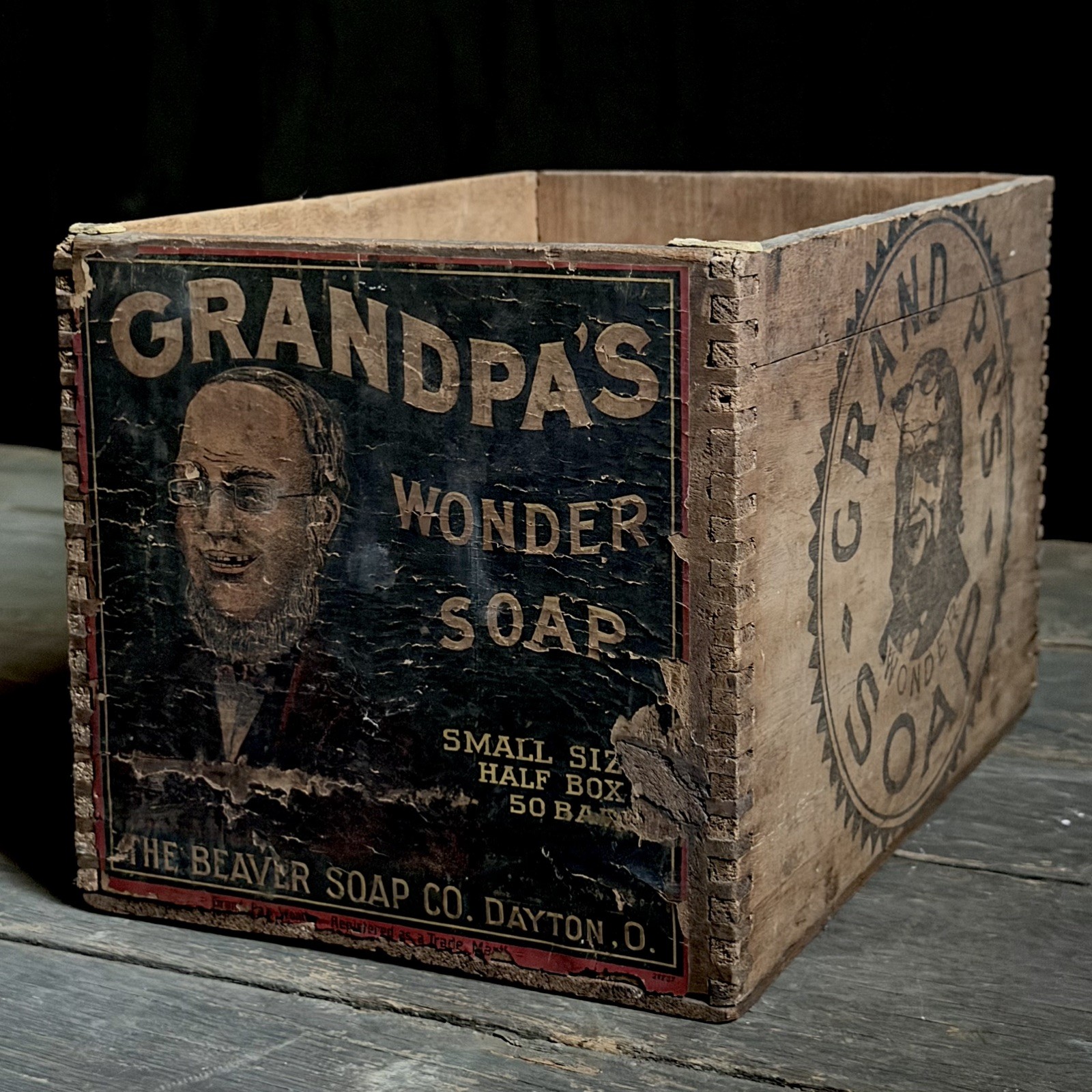 Antique Grandpa’s Wonder Soap Wooden Box Beaver Soap Co. Dayton OH, Advertising