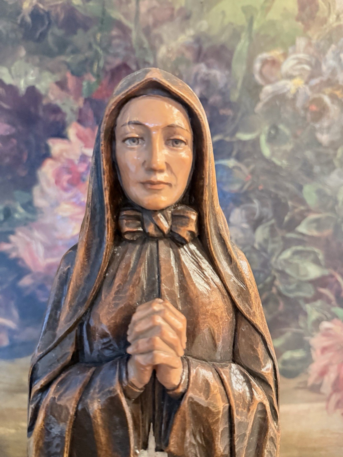 Antique 18.5” Hand Carved Wood Mother Cabrini Saint Statue Catholic Folk Art