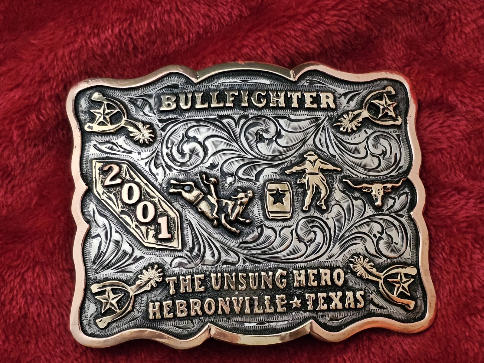 Bullfighting X~Treme☆2001☆RODEO CHAMPION☆TROPHY BUCKLE☆Hebronville Tex☆Rare☆283
