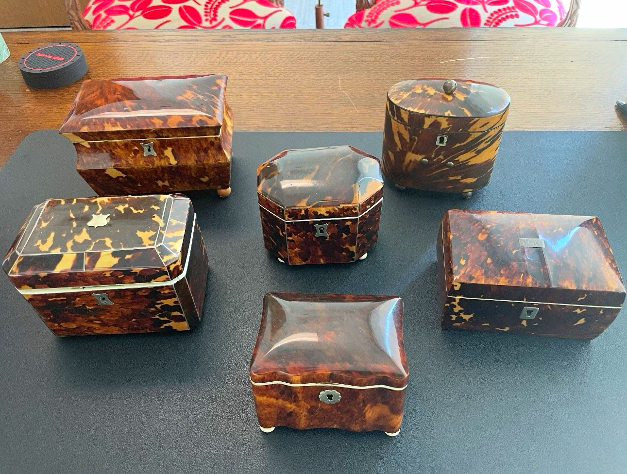 Set of 6 Antique Tortoiseshell Tea Caddies - Victorian/Georgian Era