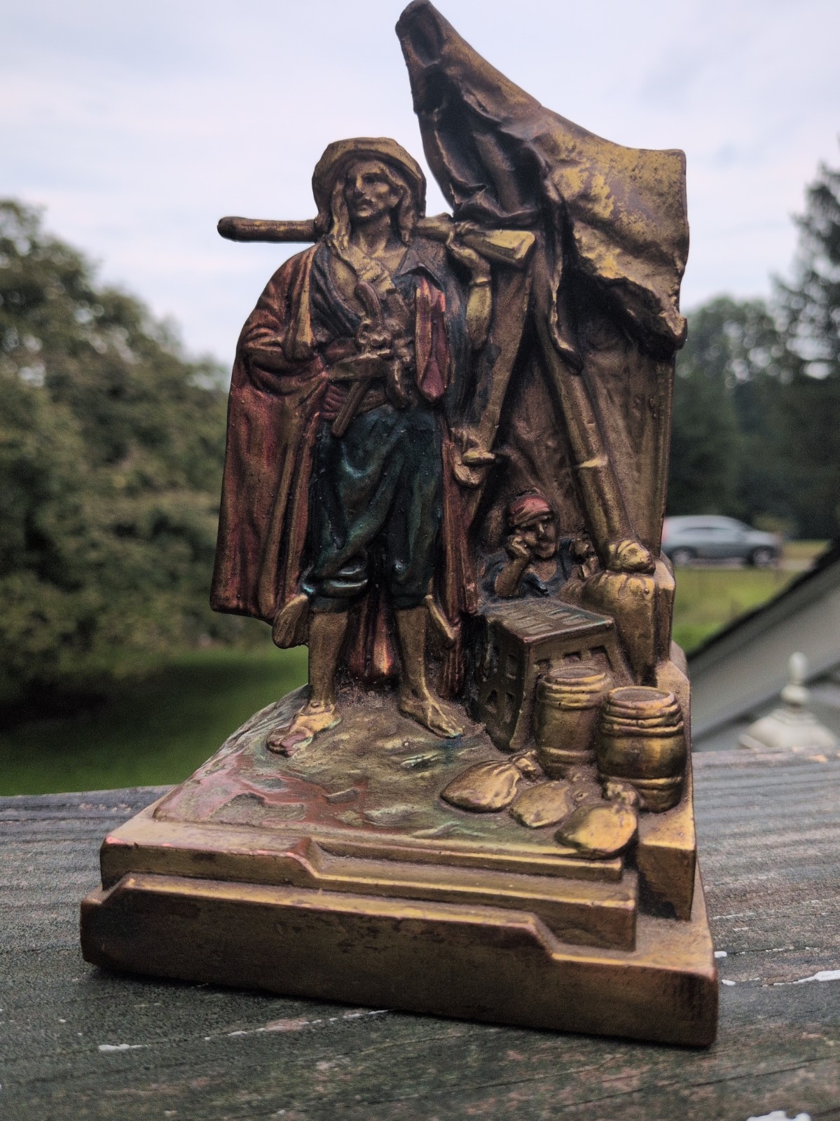 Antique 1920s Paul Herzel Pompeian Bronze Clad Pirate Bookend Art Deco Display