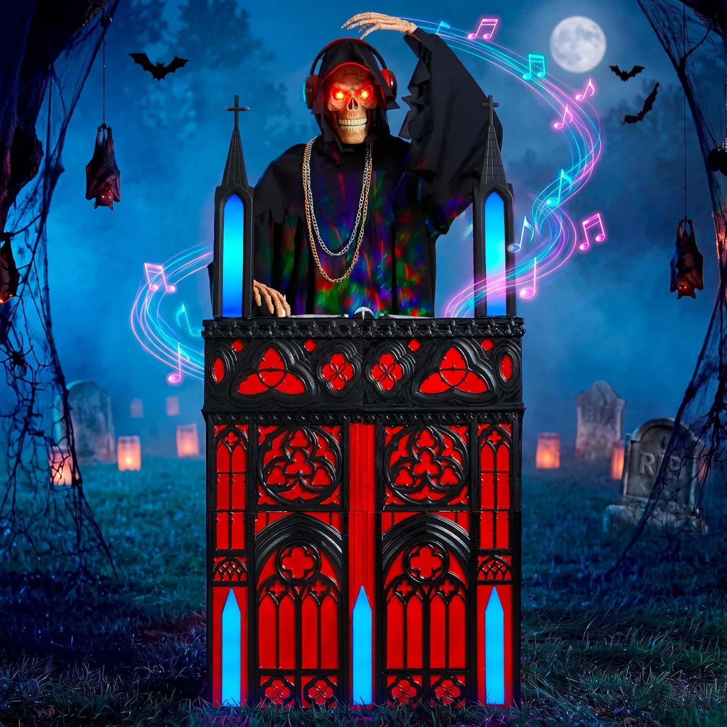 6FT ANIMATED GOTHIC SKELETON DJ REAPER ANIMATRONIC HALLOWEEN DECORATION 2026