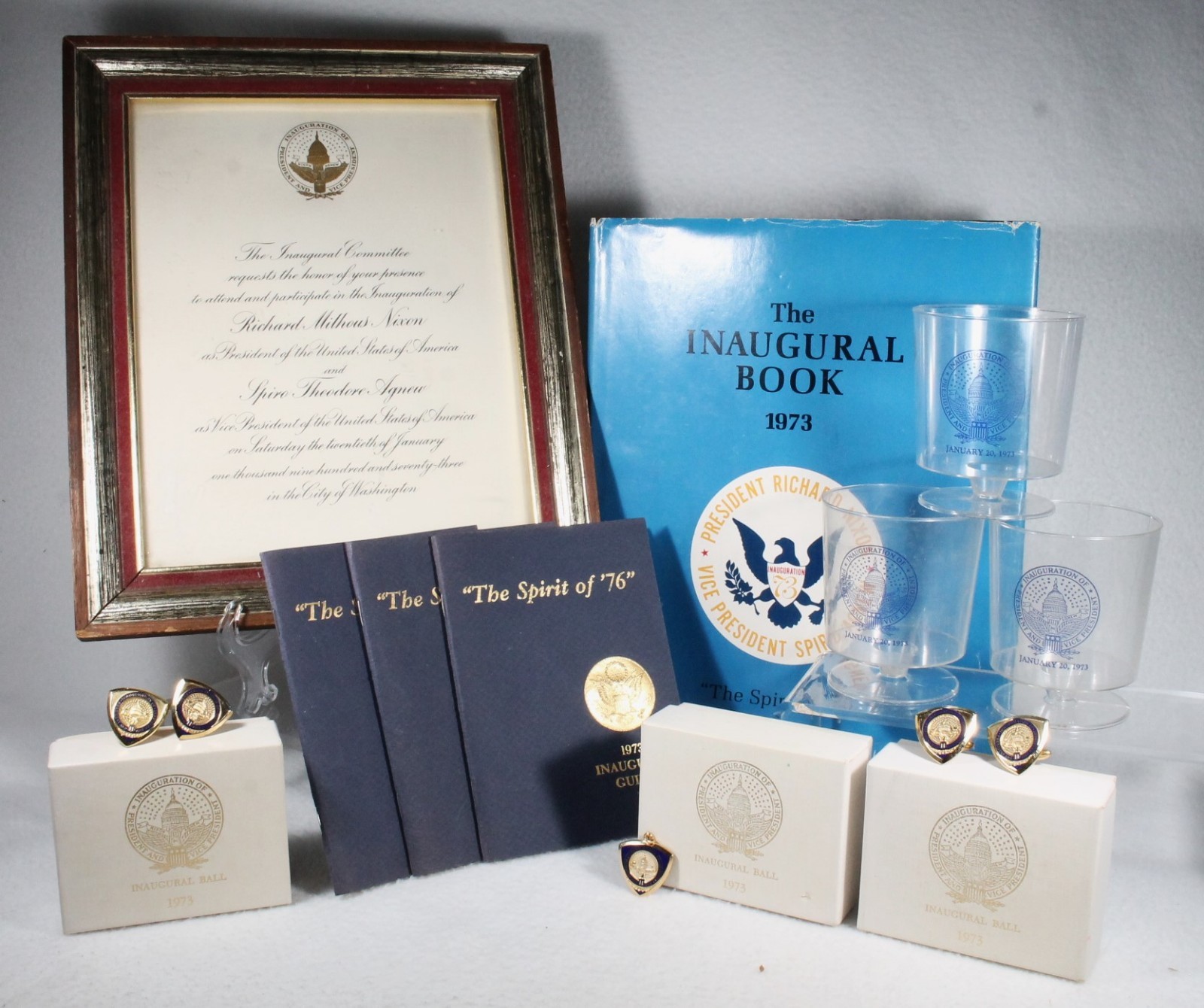 1973 Richard Nixon/Spiro Agnew Inauguration Lot - Invitation Book Cufflinks Etc.