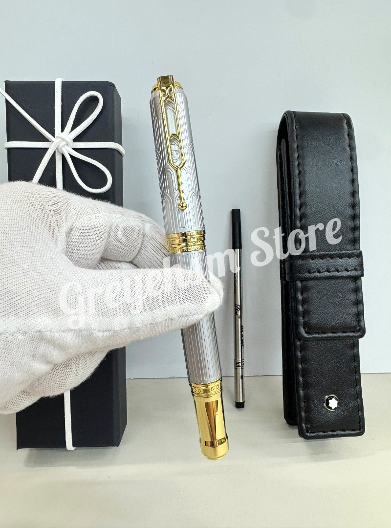 MONTBLANC Victor Hugo Writers Edition Silver Resin Rollerball Pen, Pouch& Refill