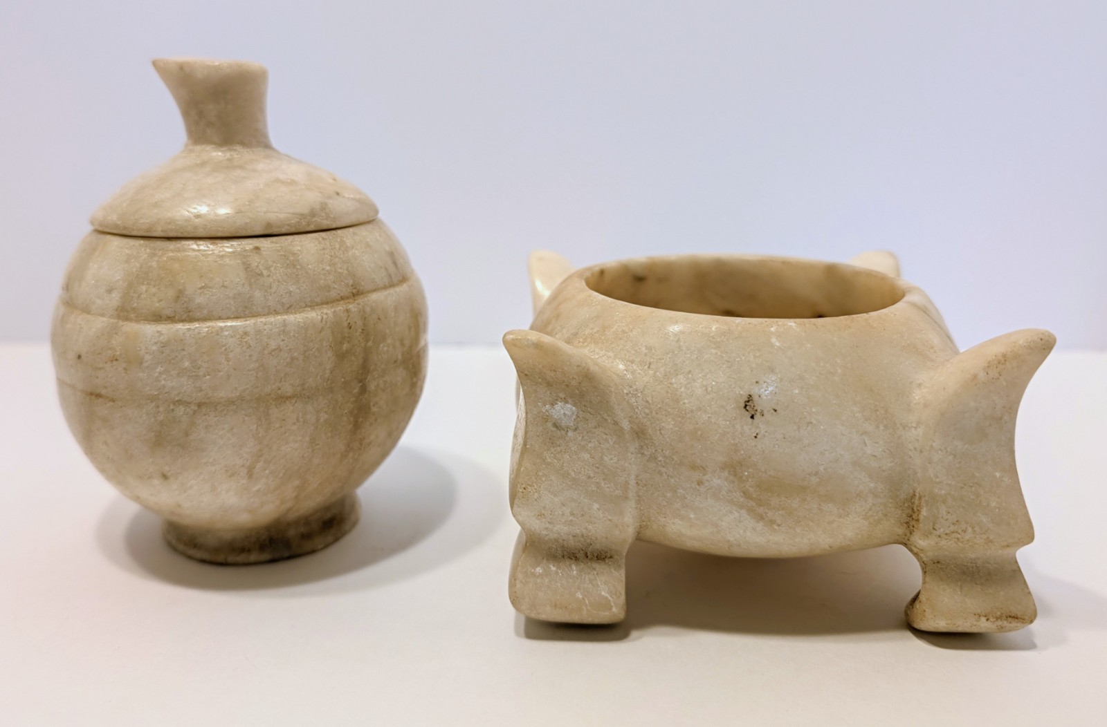 Vintage Raw Alabaster Trinket Bowls, Wabi Sabi Rustic, Brutalist Décor, MCM