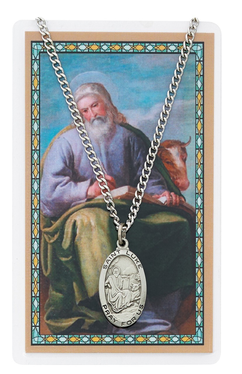 St. Luke Necklace with a LAMINATED Prayer Card