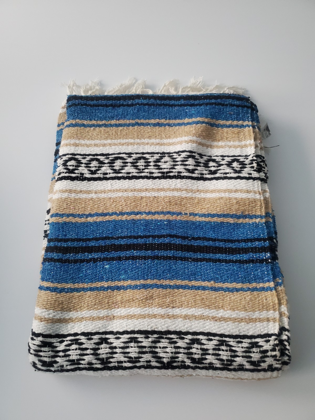 Authentic Mexican Falsa Blanket Blue, Gold, Black