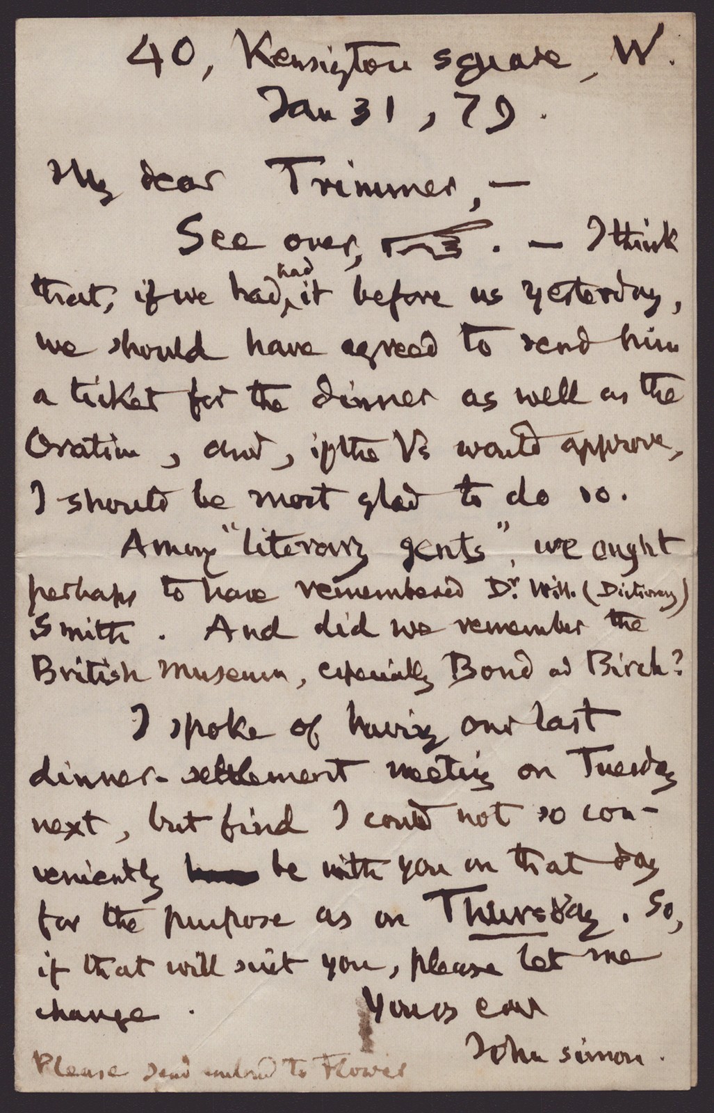JOHN SIMON - AUTOGRAPH LETTER SIGNED 01/31/1879