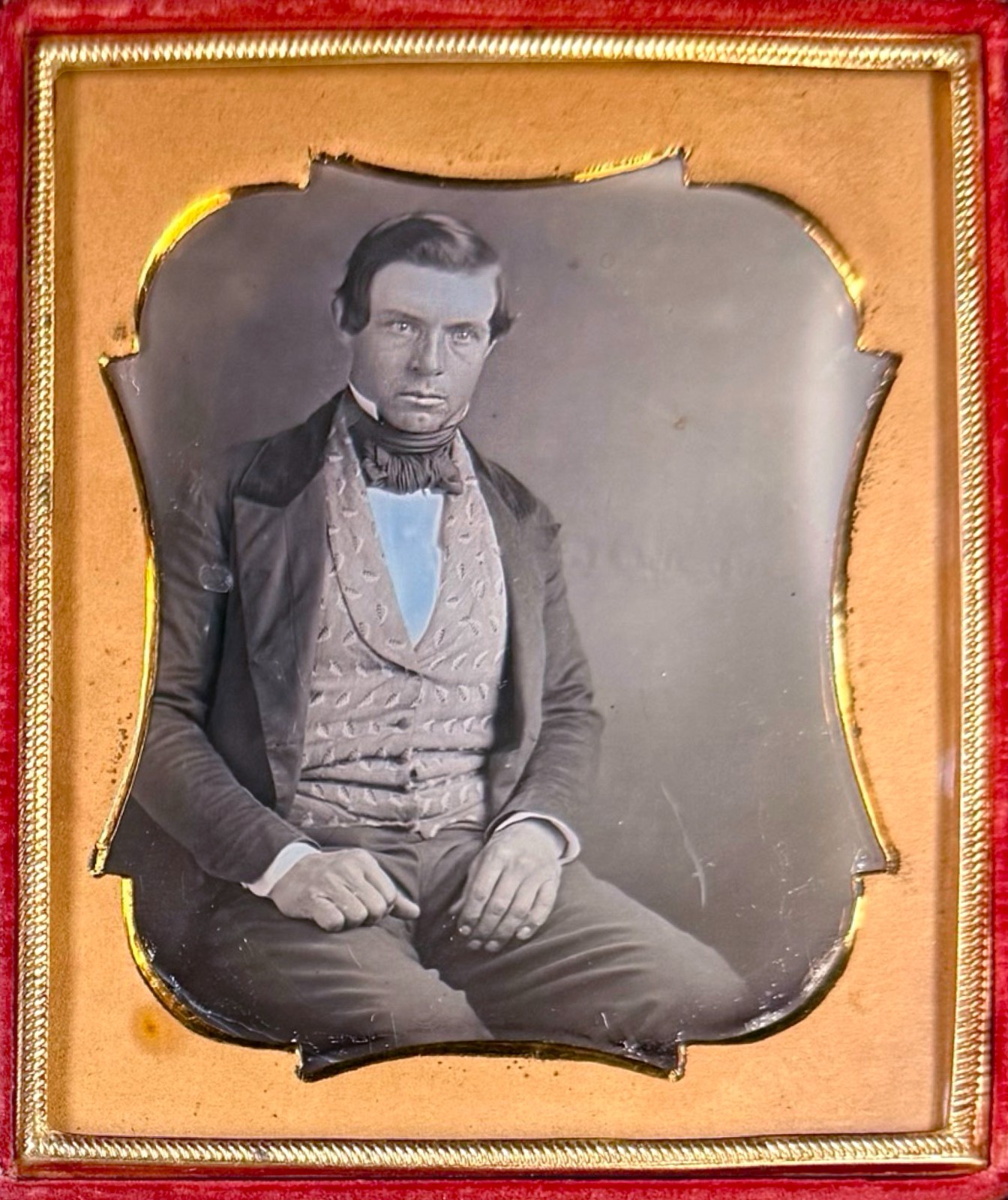 1850s INTENSE MAN Publisher in Unconventional Pose 1/6 Plate Daguerreotype