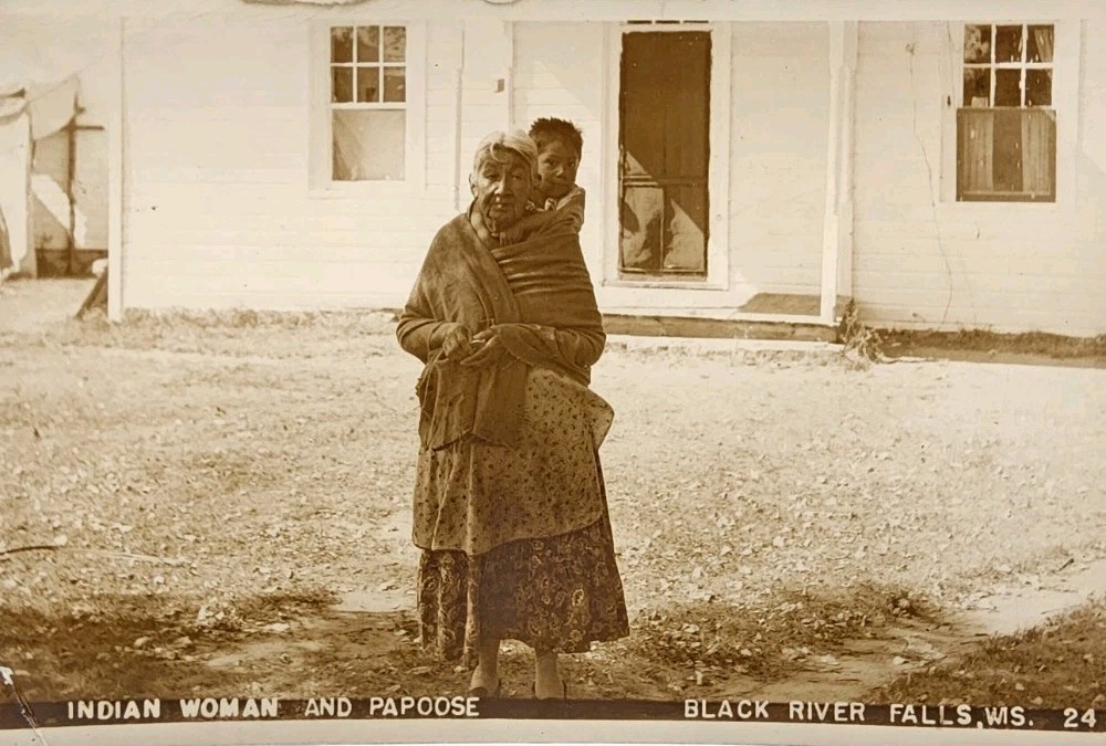 1948 RPPC - Indian Woman & Papoose - Black River Falls, Wisconsin ~ #-8436
