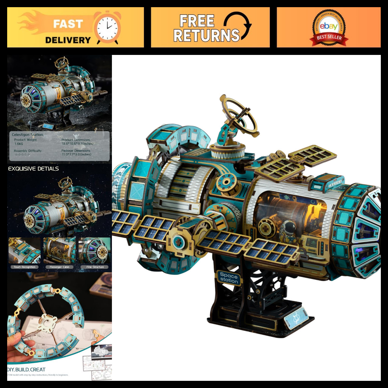 International Space Station Model, 3D Wooden Puzzle for Adults