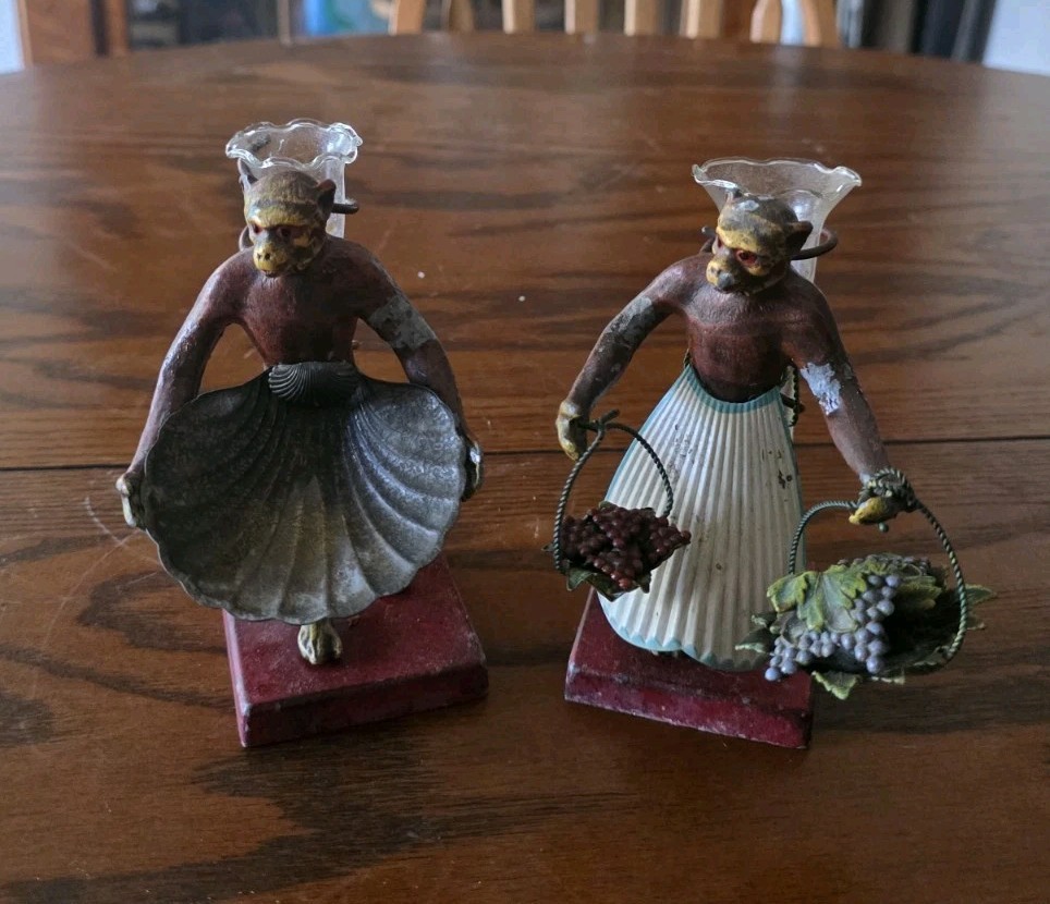 Vintage Pair Petites Choses Figural Monkey Bud Vases 5.5\