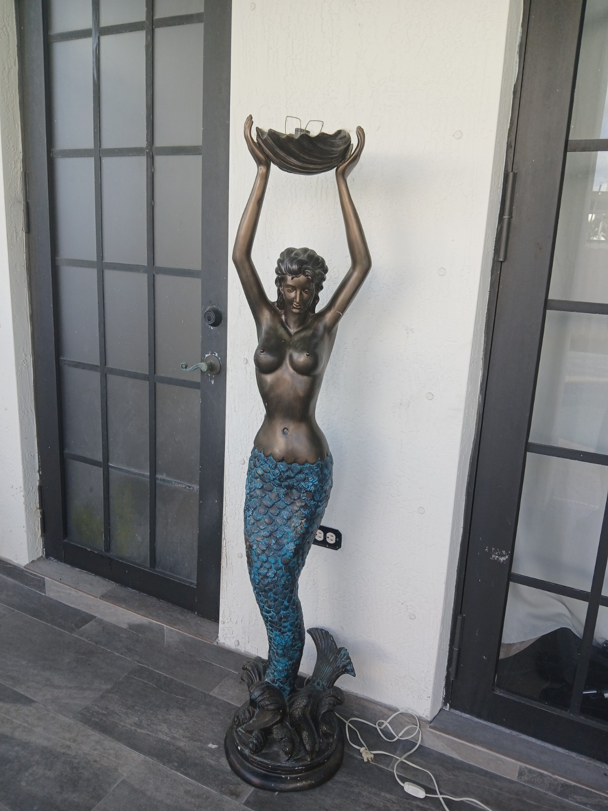 Bronze Painted Solid Resin Mermaid Statue Lamp 5 Feet Tall Vintage