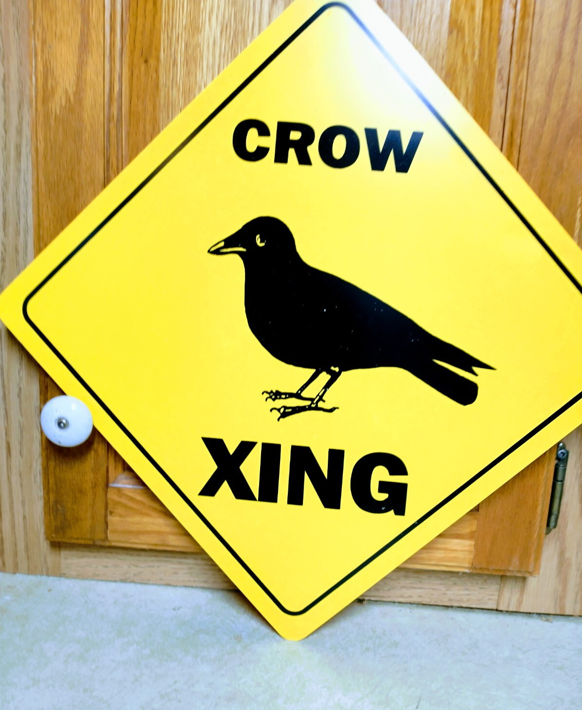 Crow room Decor STREET CROSSING SIGN XING 12X12 Bird Yellow Plaque