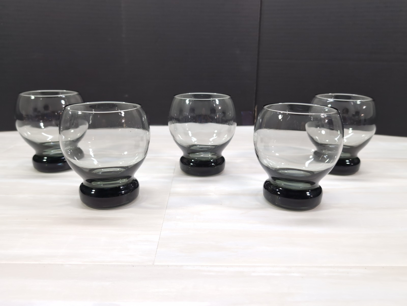 Vtg Set Of 5 MCM Smokey Glass Bubble Glasses Rocks Glasses Barware Cocktail
