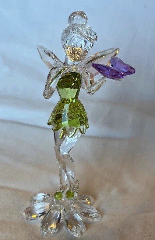 Swarovski Disney Tinkerbell Figurine on Flower Base Holding Purple Butterfly