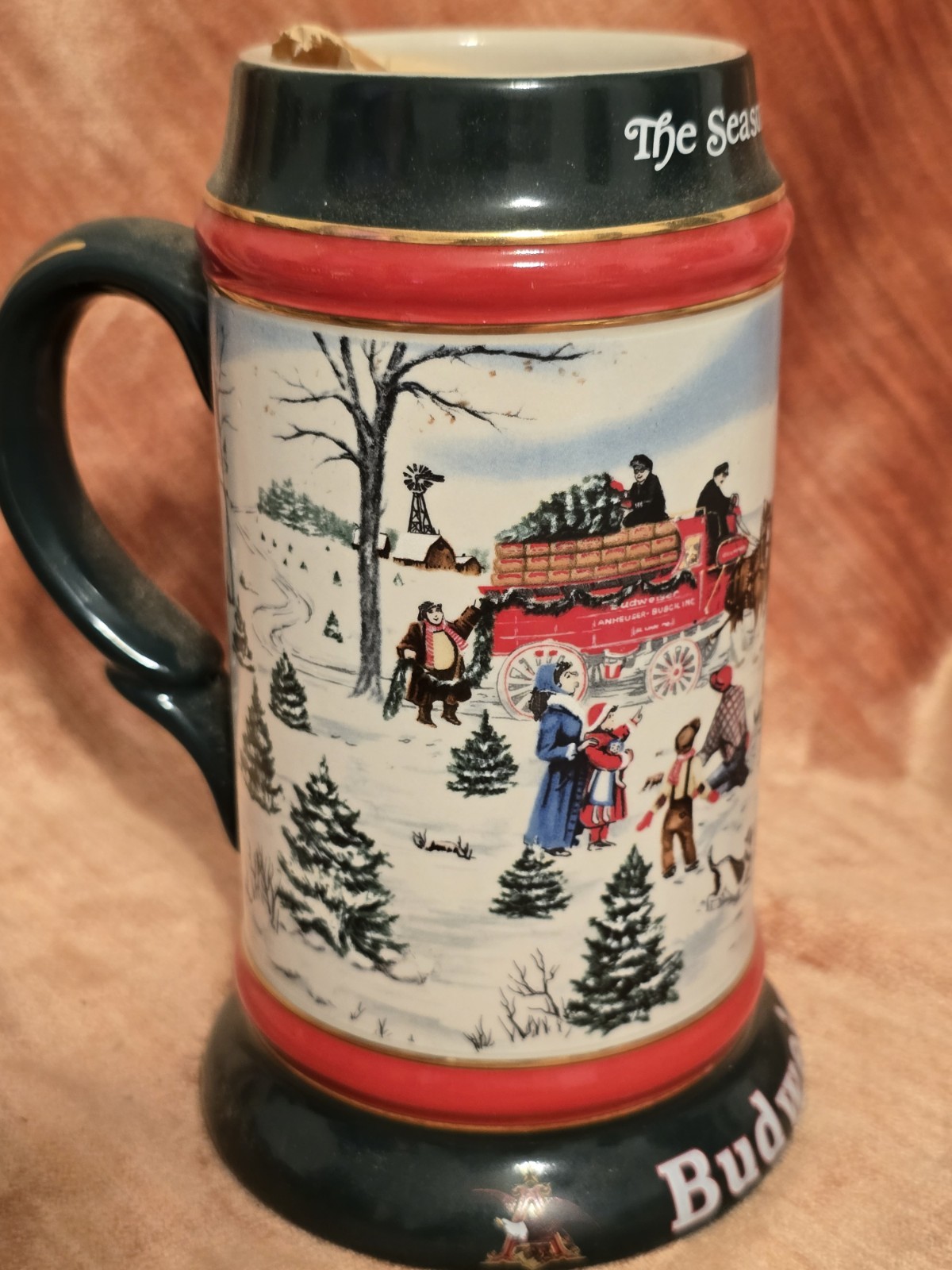 Vintage 1991 BUDWEISER CLYDESDALE Holiday STONEWARE STEIN Beer Mug CERAMARTE NWT