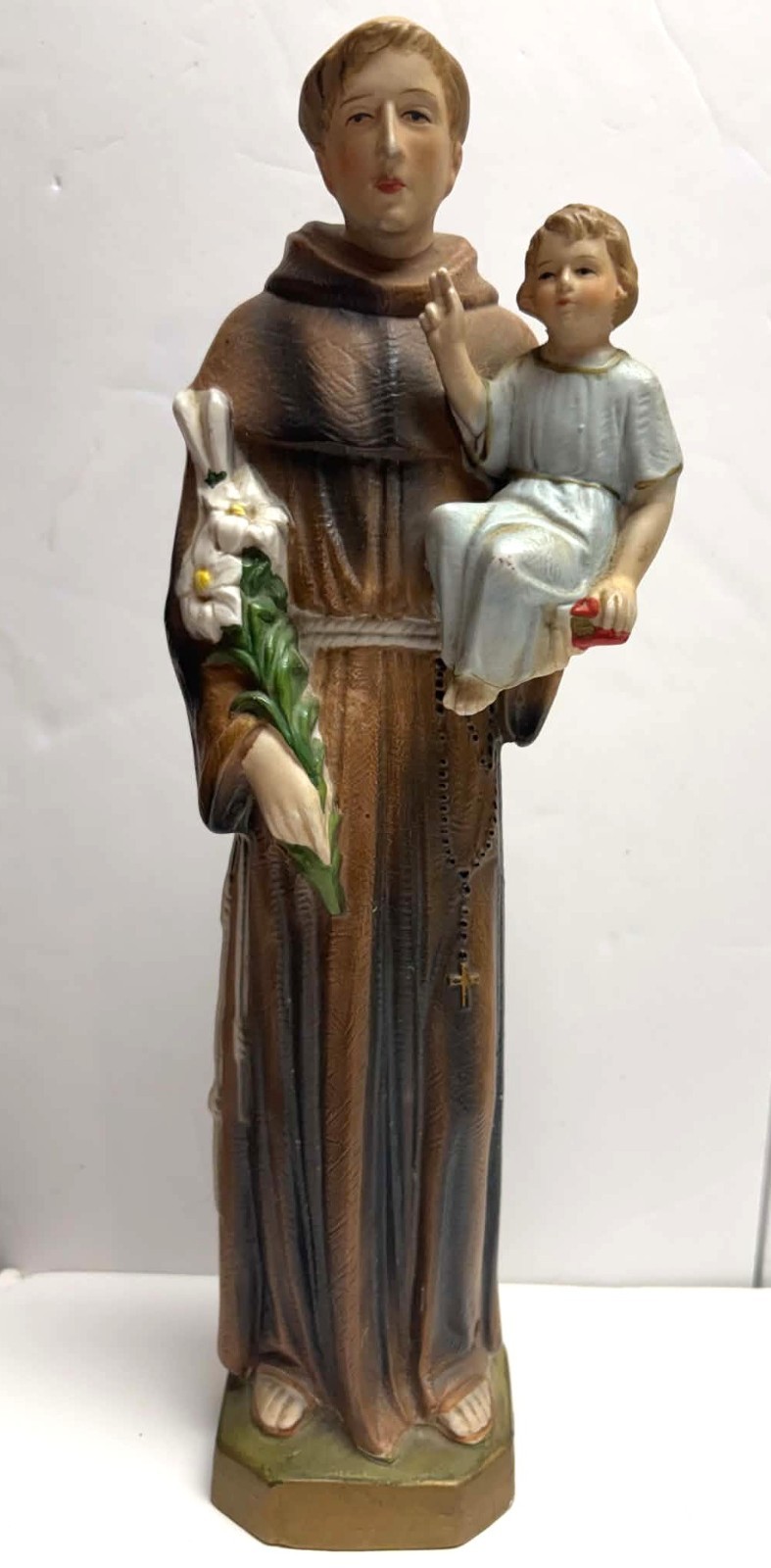 Vintage St. Anthony of Padua Catholic Priest Jesus Lily Religious Statue 12.5