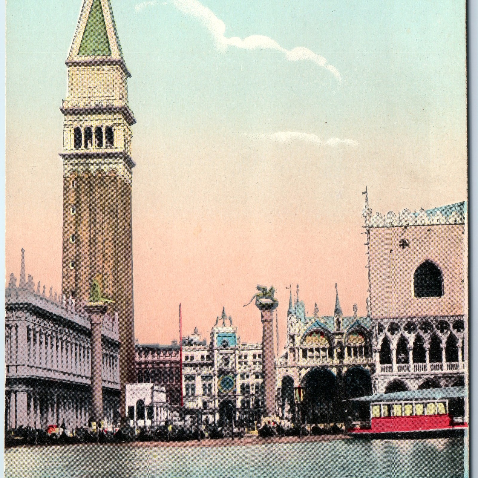 c1910s Venice, Italy Piazzetta San Marco Bell Tower Gondola Waterfront PC A365